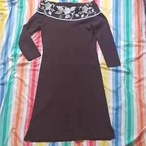 BCBGMaxAzria Brown Sweater Dress Flower Cowl Neck